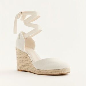 NWT Reformation Designer Beige Camila Lace Up Wedge Espadrilles Women’s Size 8